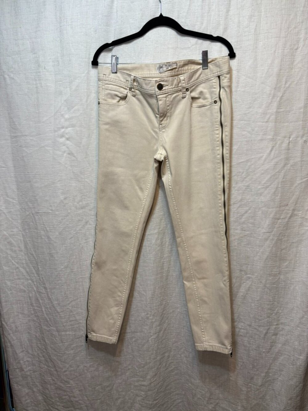 Free People Levon Zipper Jeans Cream Skinny Ankle Size 29